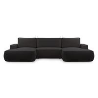 WOHNLANDSCHAFT SOLO Schwarz Boucle-Stoff mit Schlaffunktion - Schwarz, Holz (364/87/168cm) - MASSENO