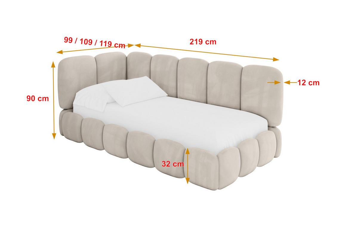 EINZELLBETT Jugendbett mit Bettkasten, Rechts - AVRY 100x200 Beige - Sandfarben/Beige, Holzwerkstoff/Textil (100/200cm) - ALTDECOR