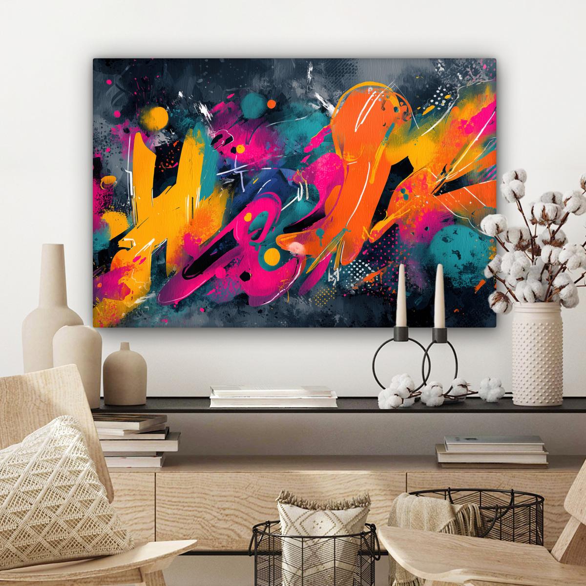 LEINWANDBILD Abstrakt - Graffiti - Farbenfroh - Farbspritzer Gemälde 60x40 cm - Multicolor, Textil (60/40cm) - MuchoWow