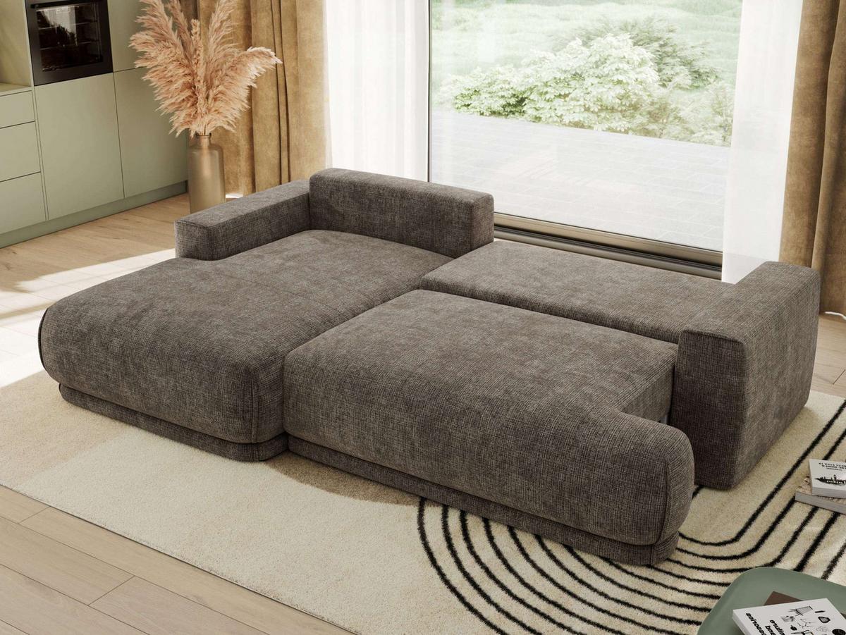 ECKSCHLAFSOFA RINA L Braun Schenille grob gewebt - links - Schwarz/Braun, Kunststoff/Textil (267/170cm) - MKS