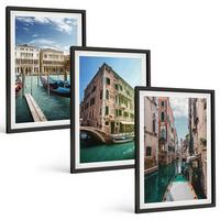 BILDER SET 3er Set - 40x60 cm Schwarzer Rahmen - Architektur der Kanäle von Venedig - Schwarz, Kunststoff (40/60cm) - TULUP