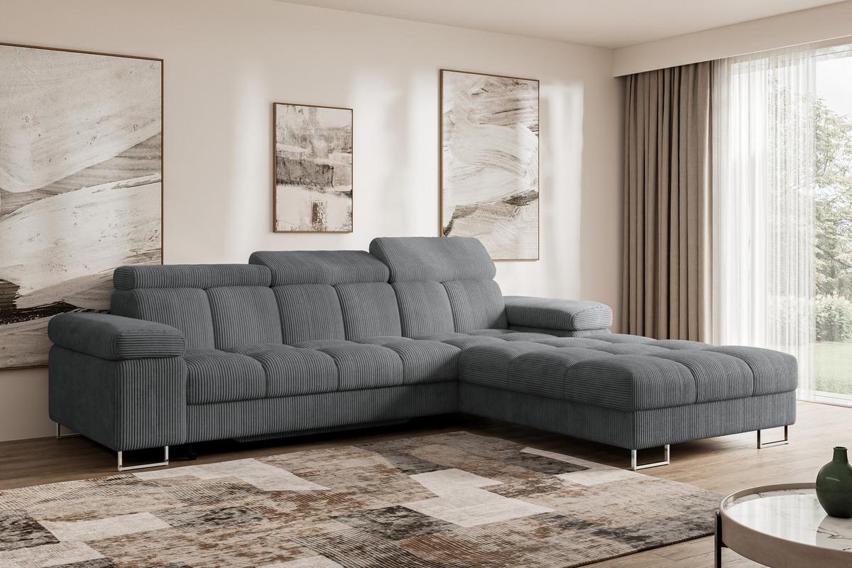 ECKSOFA mit Schlaffunktion Ottomane Rechts COMA L 271x203x79 Dunkelgrau Cord - Graphitfarben, Holzwerkstoff/Textil (203/271cm) - ALTDECOR