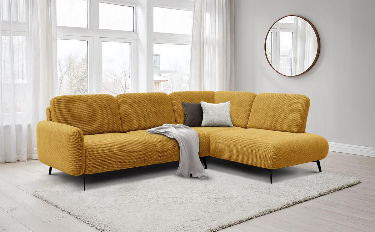 ECKSOFA FEBE 5-Sitzer rechts, dunkelgelb - Gelb/Schwarz, Holz/Textil (271/190cm) - Wozimo