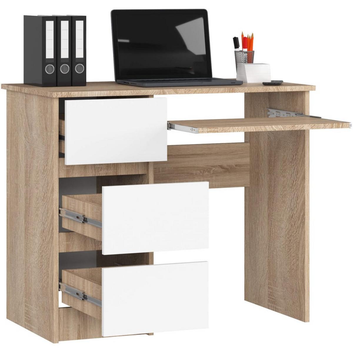 SCHREIBTISCH Eiche Sonoma, Weiß 77/90/50 - Weiß, Holzwerkstoff (124/85/77cm) - RAUMHIRSCH FURNITURE