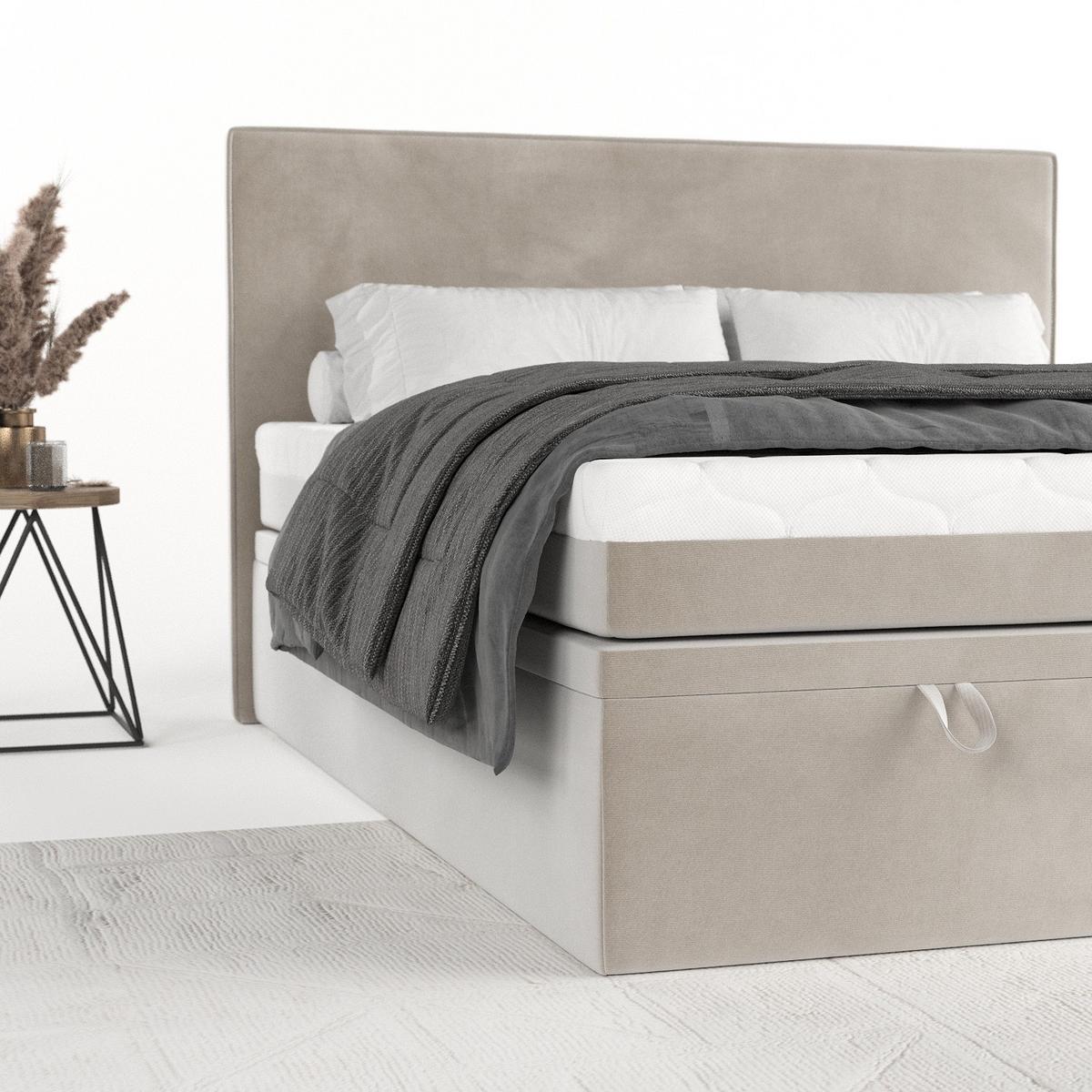 BOXBETT Zalla 140/200 cm Hellbeige im Paros Stoff - Beige/Schwarz, Holz/Holzwerkstoff (140/200cm) - AltaBeds