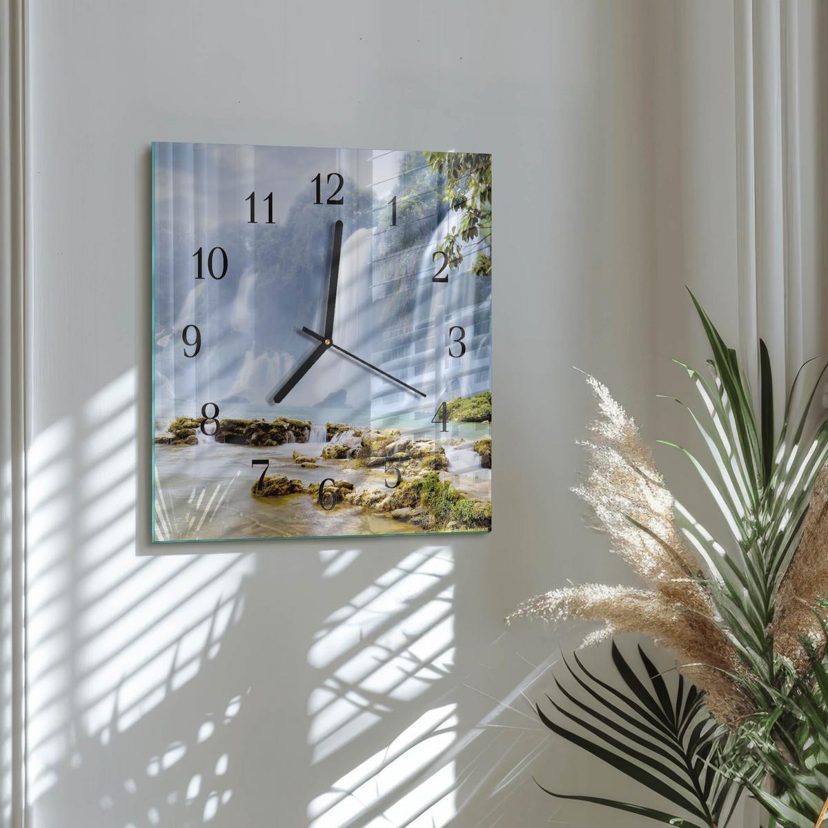 WANDUHR aus Glas 30x30 cm - Wasserfall - Multicolor, Glas (30/30/0.4cm) - TULUP