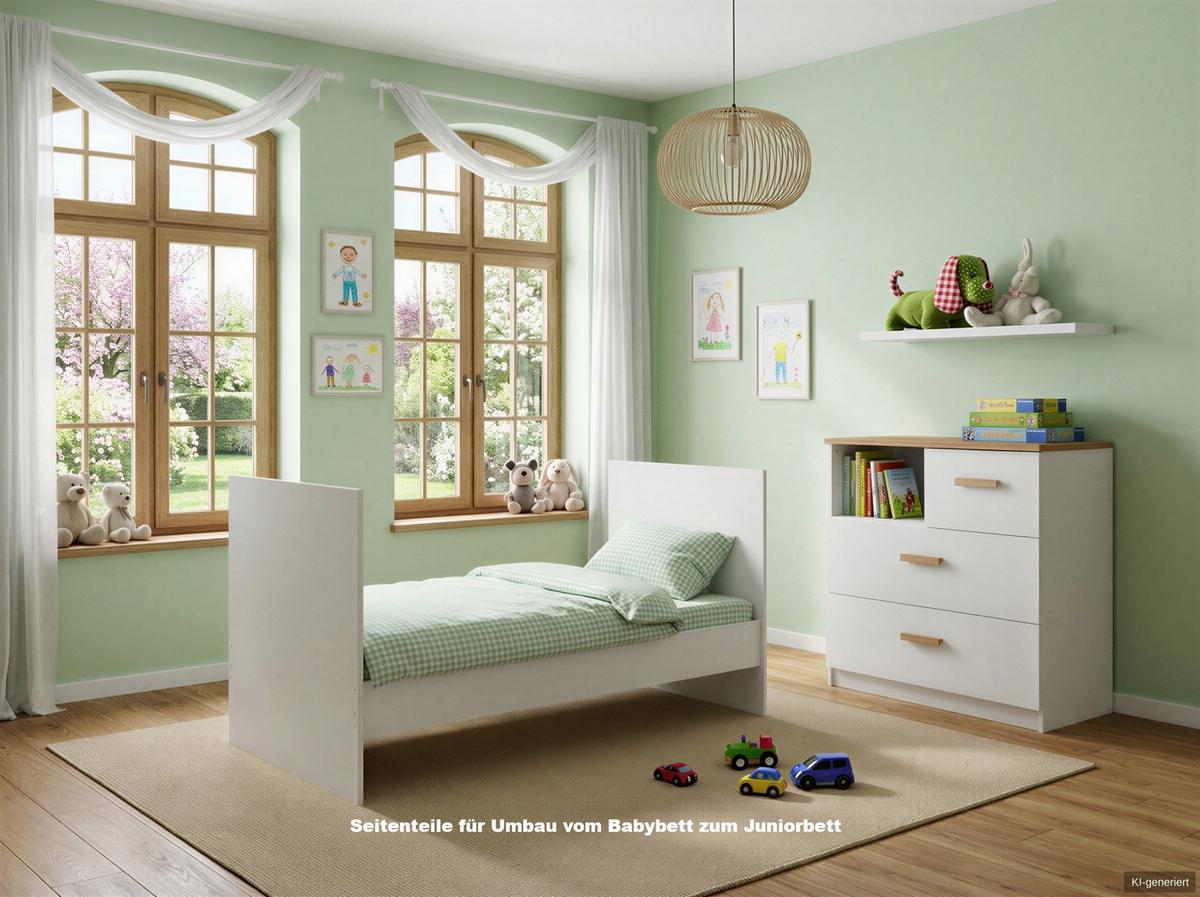 BABYBETT-SEITENTEILE B139/H15/T2 cm für Umbau zum Juniorbett, passend zum Babyzimmer Weiß & Eiche Dekor (22811,22812,22813) / 22814-01 - Weiß, Holzwerkstoff - luma-home