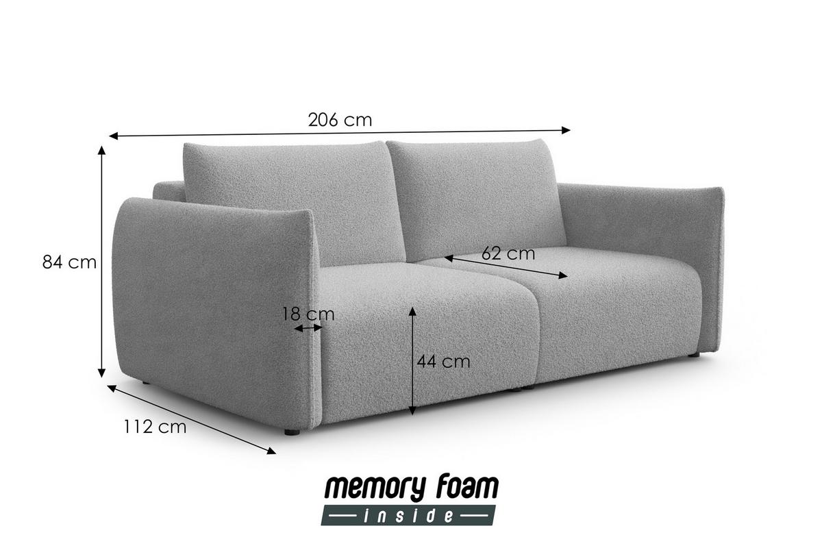 SOFA TAUER 3-Sitzer, Bouclé-Stoff ecru - Ecru/Schwarz, Holz/Textil (206/84/112cm) - Courtois Laville