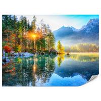 FOTOTAPETE für Schlafzimmer See Berge Bäume Sonnenuntergang Natur 450x315 - Gelb/Rot, Papier (450/315cm) - Muralo