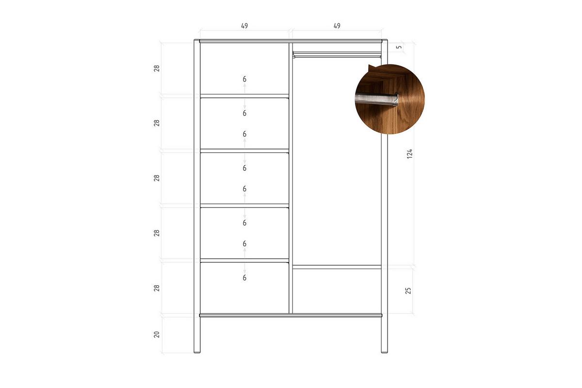 KLEIDERSCHRANK INA Wildeiche - Mokka, Holz (108/175/60cm) - byoak