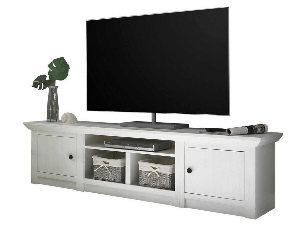 TV-LOWBOARD Weiß Pinie Landhaus, großer TV Unterschrank 194 x 51 cm - Schwarz/Weiß, Holzwerkstoff/Metall (194/51/45cm) - Furn.Design