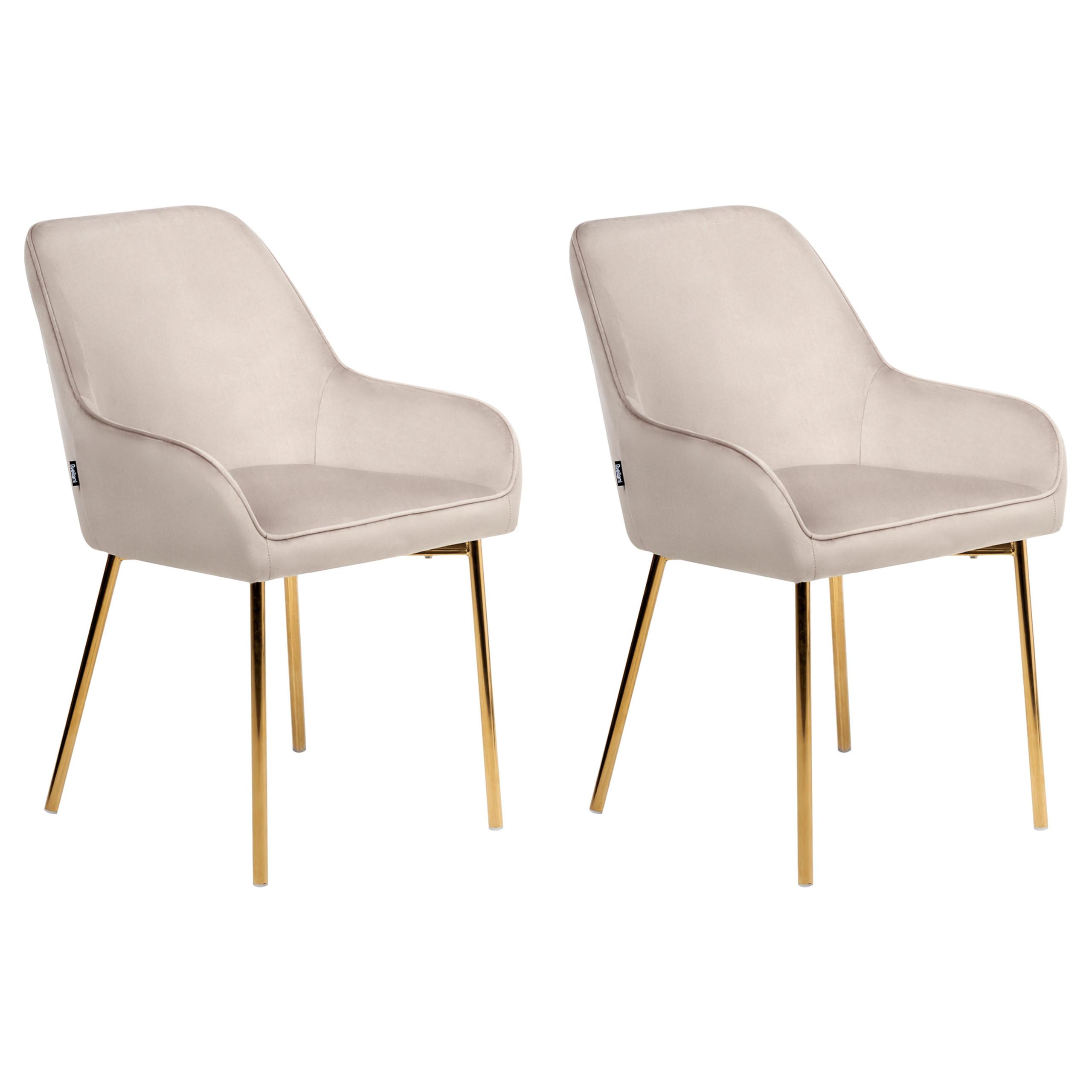 ESSZIMMERSTUHL 2er-Set Samtstoff Beige Loverna - Beige, Textil (54/87/63cm) - Beliani
