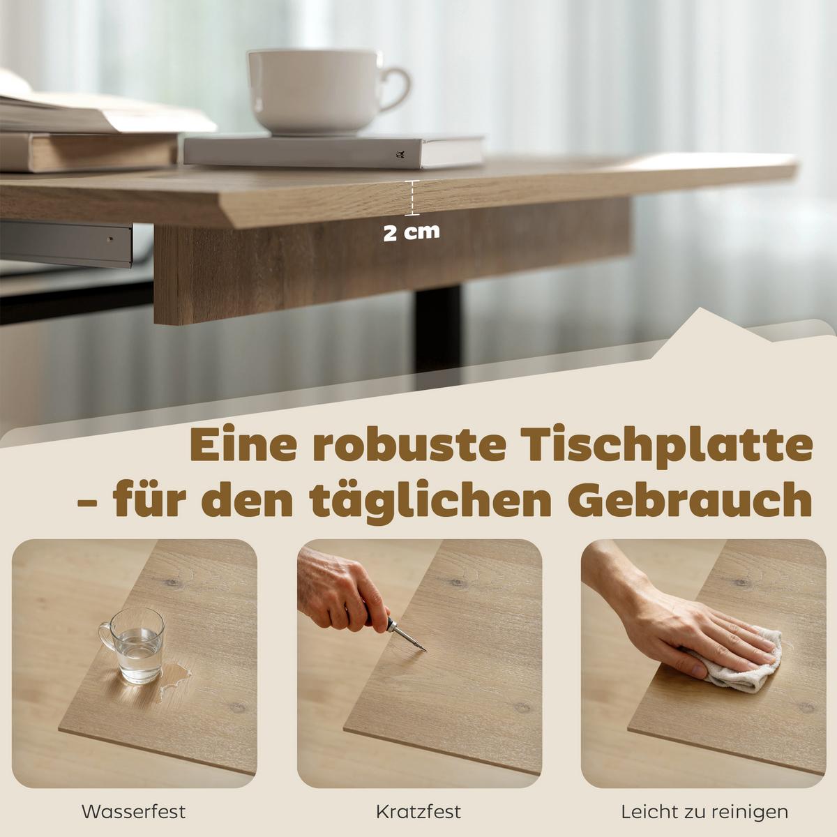 AUSZIEHBARER-ESSTISCH MDF Stahl Naturholz - Schwarz/Naturfarben, Holzwerkstoff/Metall (180/80/75cm) - HOMCOM