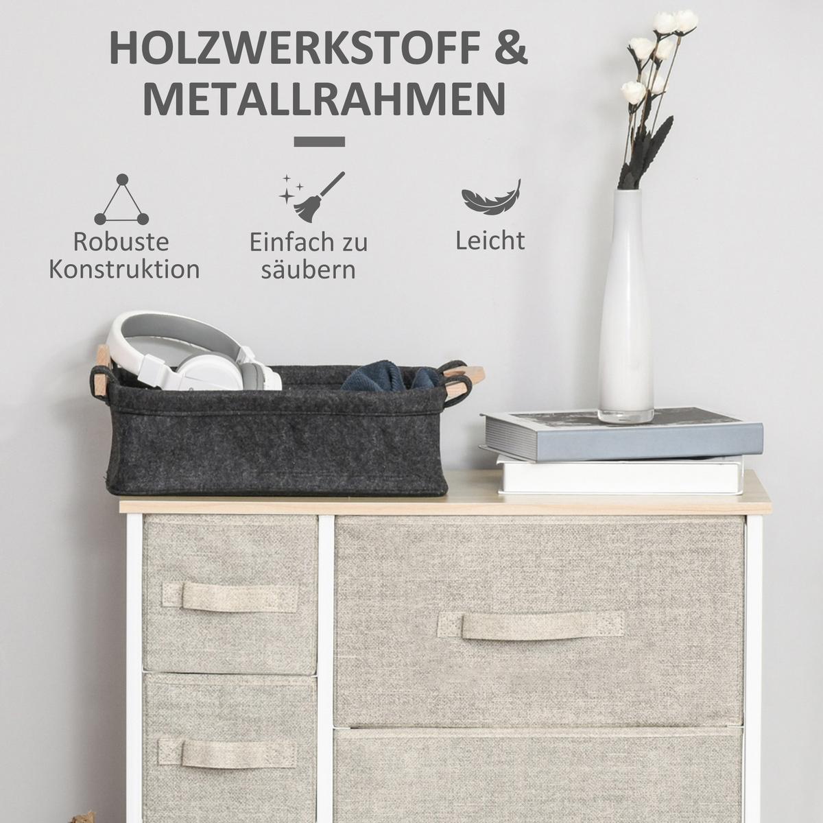 KOMMODE, Sideboard, 7 Stoffschubladen, Metallgestell, 63,5x30x71cm, Hellgrau - Hellgrau, Metall (30/71/63.5cm) - HOMCOM
