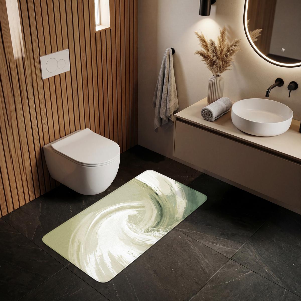 BADEMATTE Abstrakt - Pinselstriche - Wellen - Grün 120x60 cm - Mintgrün, Textil (120/60cm) - OnlyWow