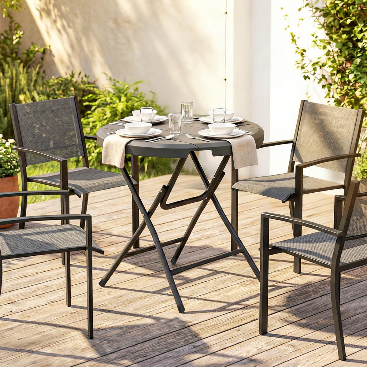 GARTENTISCH, Dunkelgrau, Stahl, HDPE - Dunkelgrau, Metall (80/80/73cm) - Outsunny
