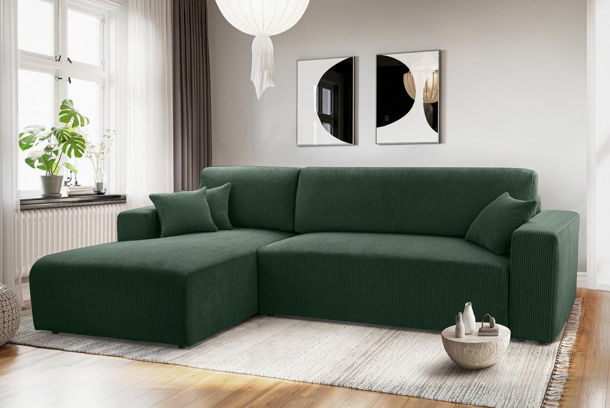 ECKSOFA L Form Catea Dunkelgrün 279/145/84 cm Links mit Schlaffunktion - Schwarz/Grün, Kunststoff/Textil (145/279cm) - AX Living