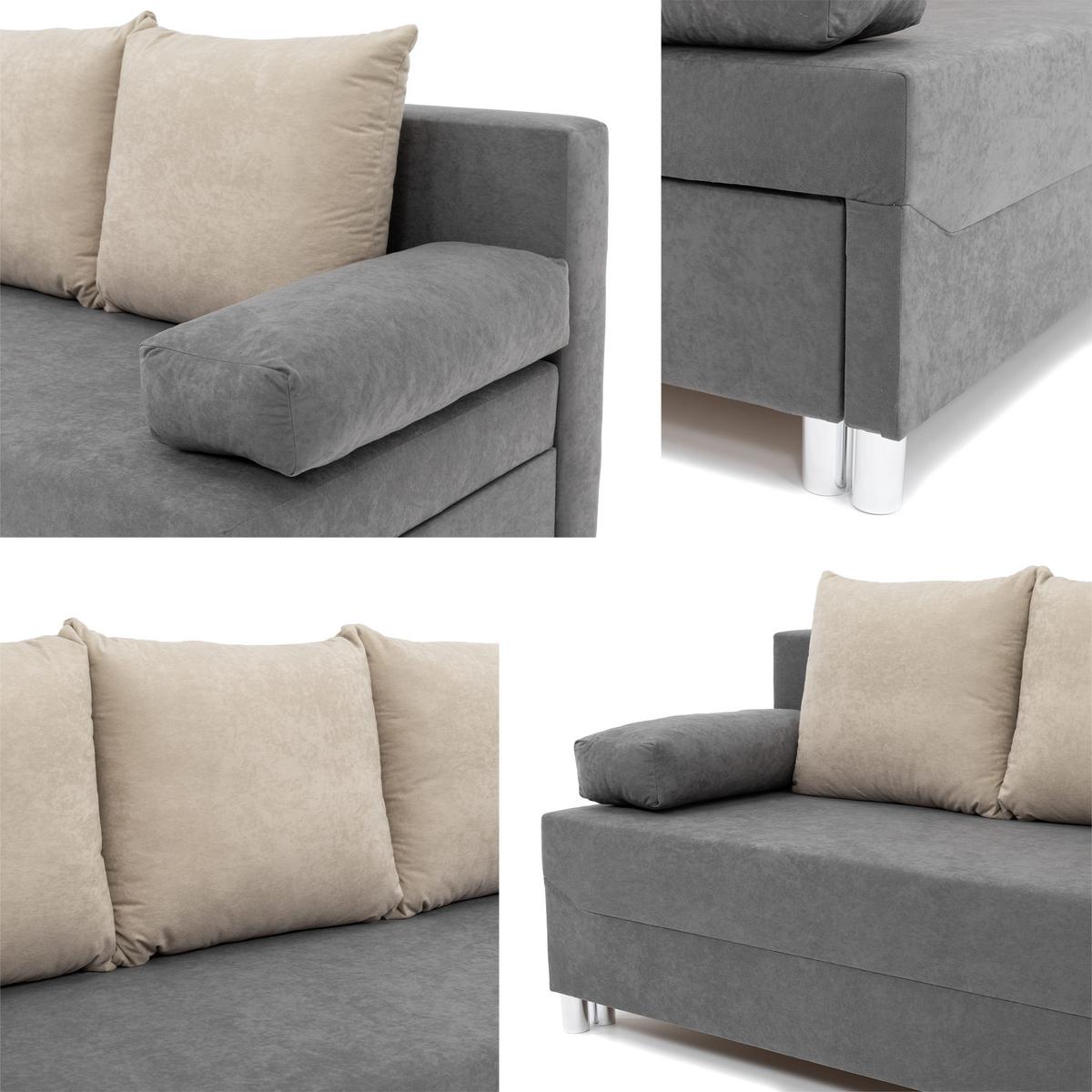 SCHLAFSOFA Dover mit Polsterhocker - Chromfarben/Greige, Holz/Kunststoff (192/86/80cm) - MIRJAN24