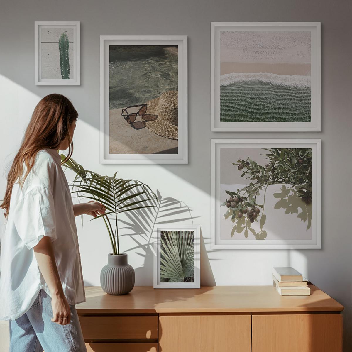 BILDER SET 5er Set - 50x50 cm & 20x30 cm & 40x60 cm Weißer Rahmen - Zubehör für tropische Pflanzen - Weiß, Kunststoff (40/60cm) - TULUP