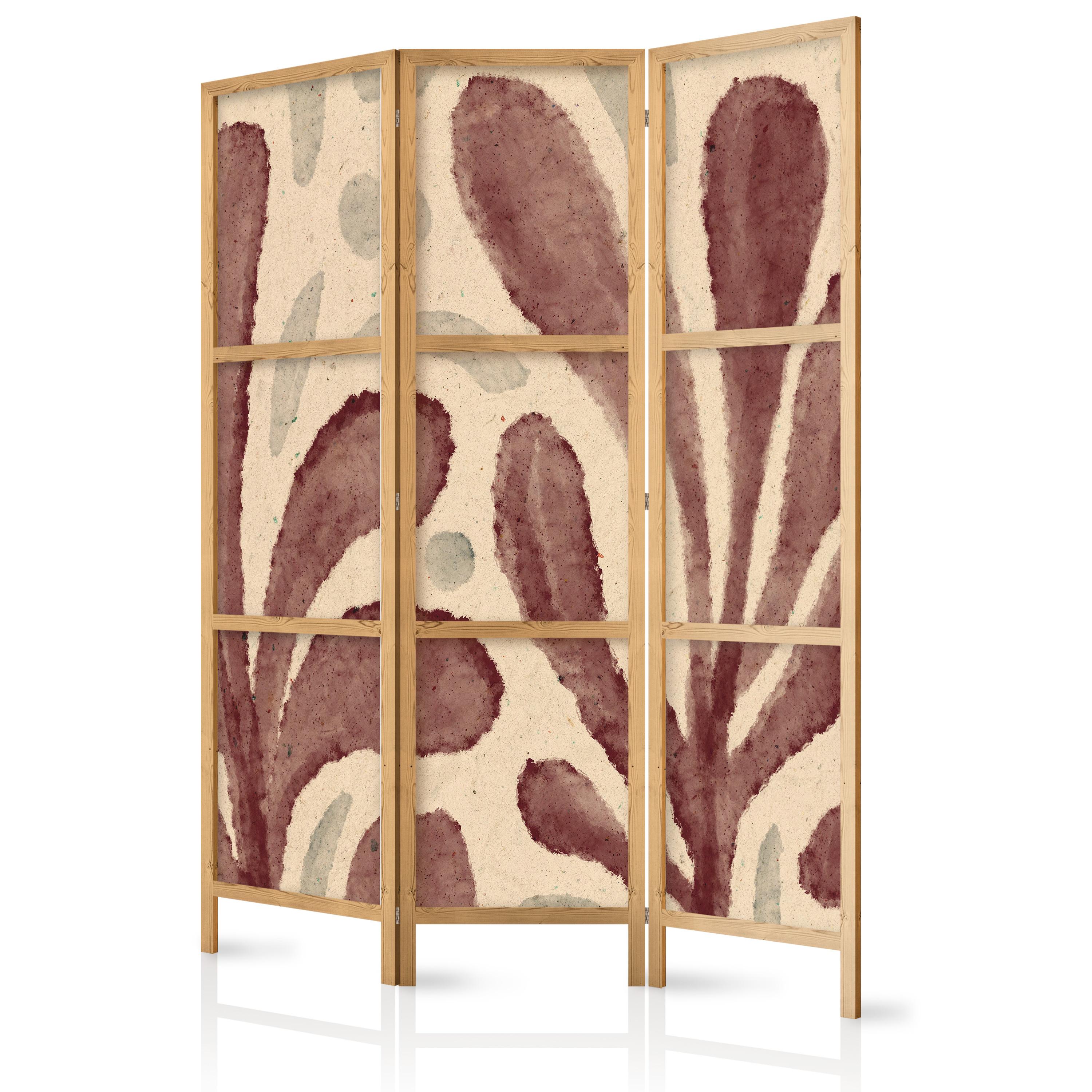 PARAVENT Japanischer 3-tlg 135x172 cm Abstrakte Bl tter - Multicolor, Holz/Textil (135/172/3cm) - Muralo