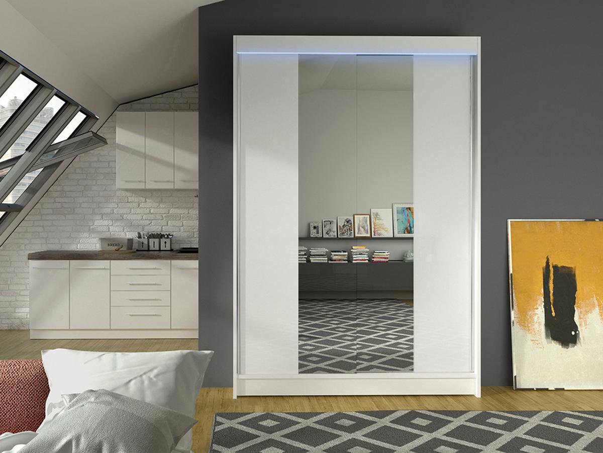 SCHWEBETÜRENSCHRANK Lino II mit RGB LED Beleuchtung - Weiß, Holzwerkstoff/Metall (120/200/58cm) - MIRJAN24