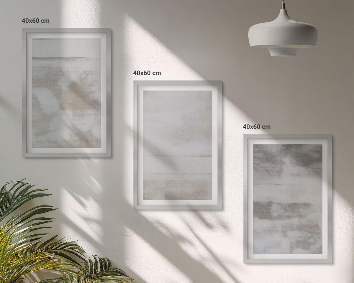 BILDER SET 3er Set - 40x60 cm Silberner Rahmen - Moderne, Used-Look-Texturen - Silberfarben, Kunststoff (40/60cm) - TULUP