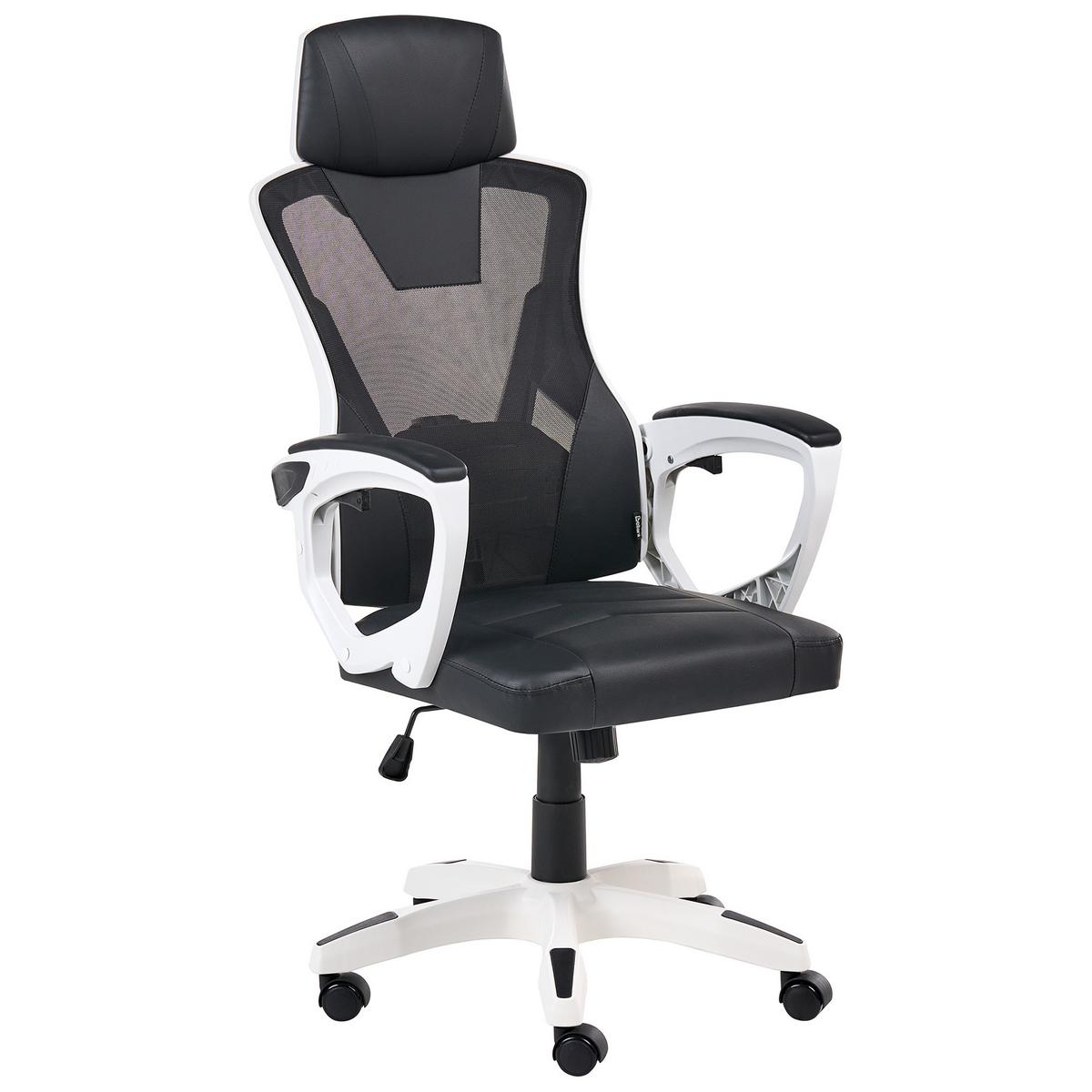 BÜROSTUHL Kunstleder Weiß Ignis - Schwarz, Kunststoff (60/112/60cm) - Beliani