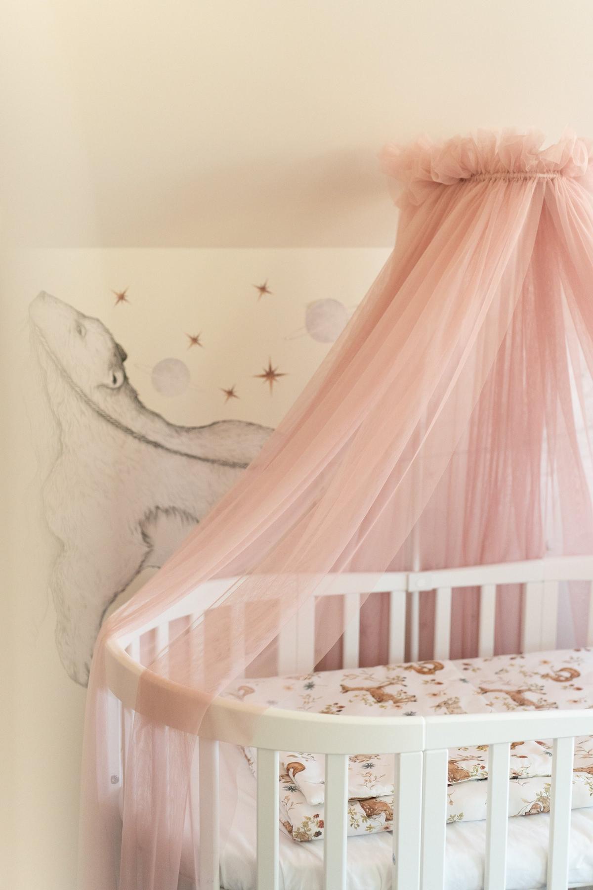 BABY Betthimmel Baldachin mit Himmelstange - Rosa, Textil - waldin
