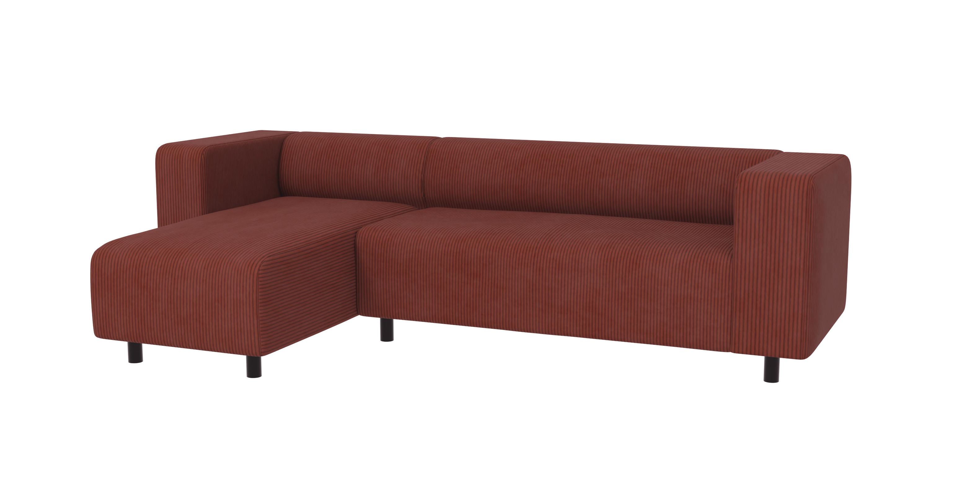 ECKSOFA Tove Terrakotta Cord - Ottomane links - Terracotta/Schwarz, Holz/Kunststoff (240/142cm) - S-Style Möbel