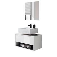 BADMÖBEL-SET 2-teilig weiß Hochglanz, grau mit LED Beleuchtung 80 cm - Weiß Hochglanz/Grau, Glas/Holzwerkstoff (80/190/46cm) - Furn.Design