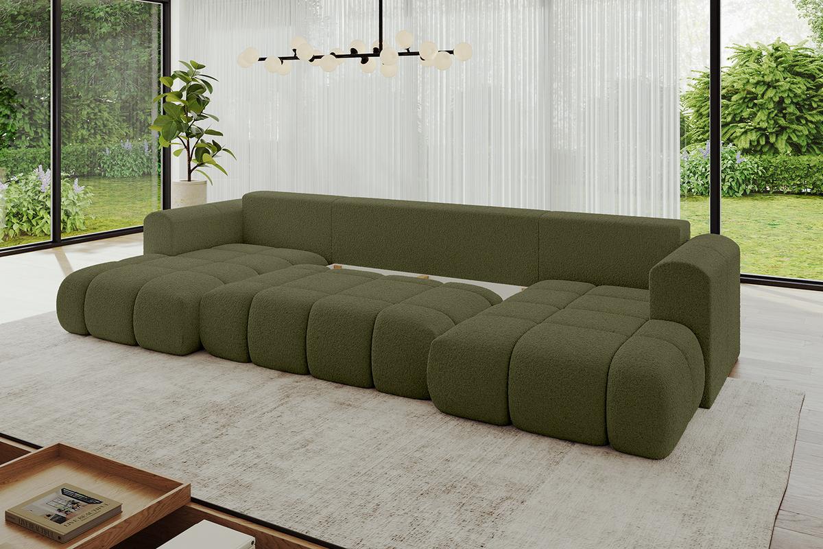 WOHNLANDSCHAFT CLOUD-U 405x185x90 Grün Bouclé - Grün, Holzwerkstoff/Kunststoff (405/90/185cm) - ALTDECOR