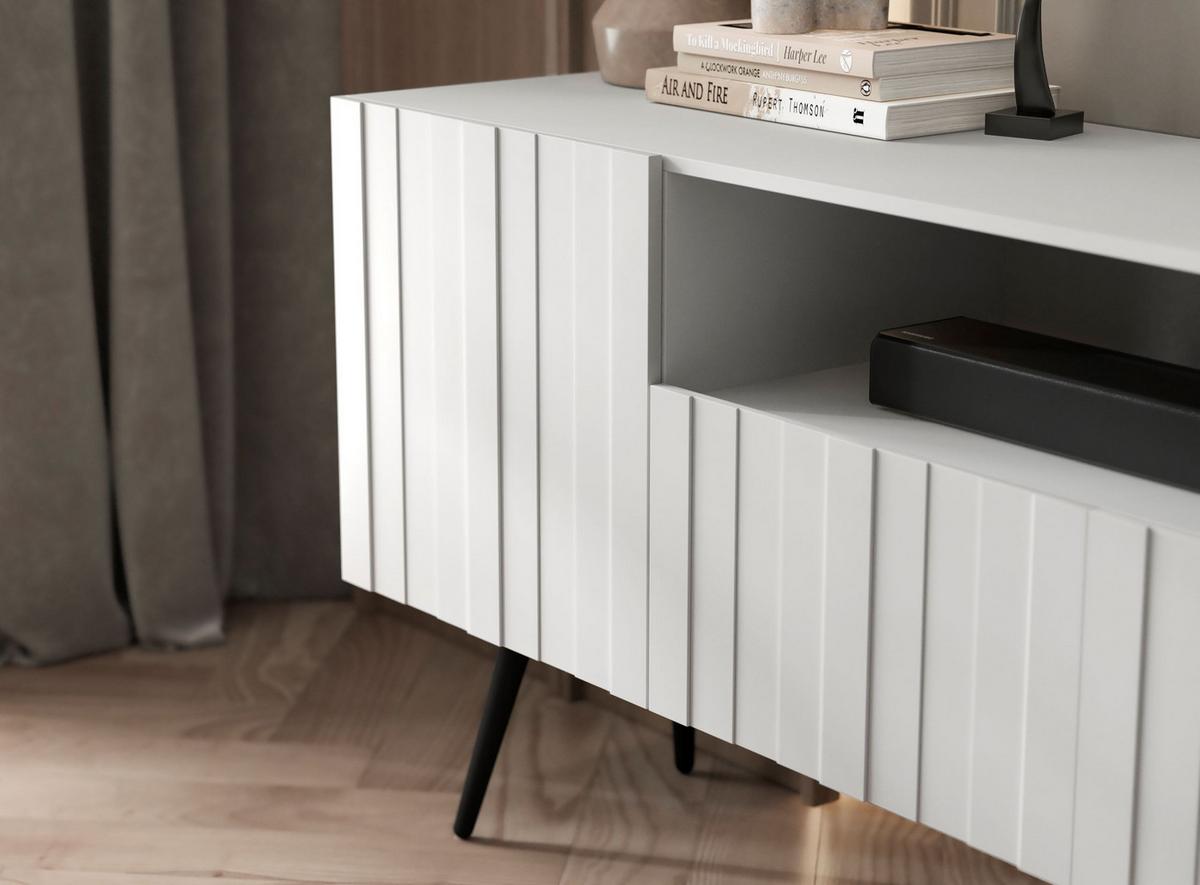 TV-SCHRANK Elpis Weiß Matt mit Metallbeine Glamour 150 cm - Schwarz/Weiß, Holzwerkstoff/Metall (150/60.5/36.5cm) - Meble Lindner