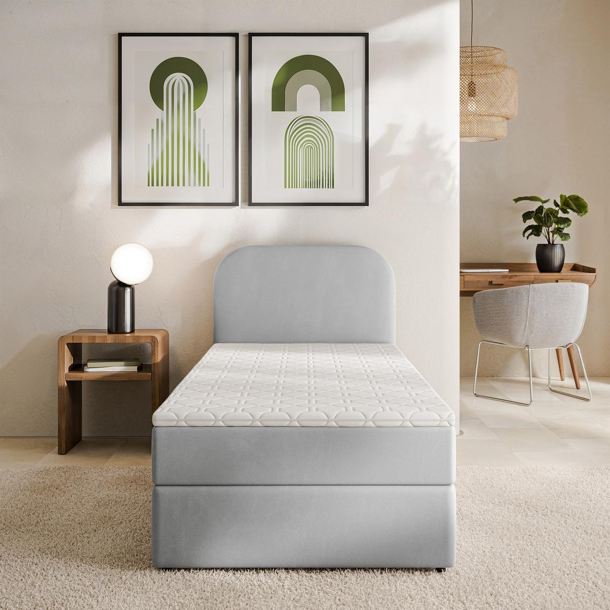 BOXBETT CERIA 90x200 cm mit Matratze und Topper - Hellgrau - Hellgrau, Holz/Textil (90/200cm) - MASSENO