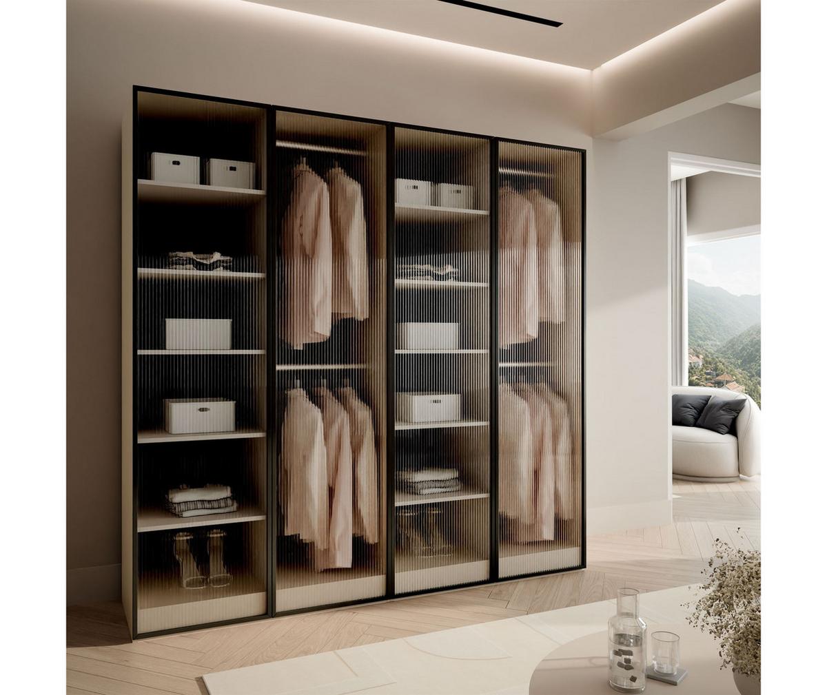 KLEIDERSCHRANK SANDBOX KASHMIR 200 202/49/200 cm Kaschmir / geriffeltes Glas ohne LED ohne Zusatzböden - Kaschmir/Transparent, Holzwerkstoff/Kunststoff (202/200/49cm) - Lookway