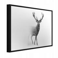 BILDER mit Rahmen Reh Nebel Grau 100x70 cm - Multicolor, Holzwerkstoff (100/70cm) - Wallarena