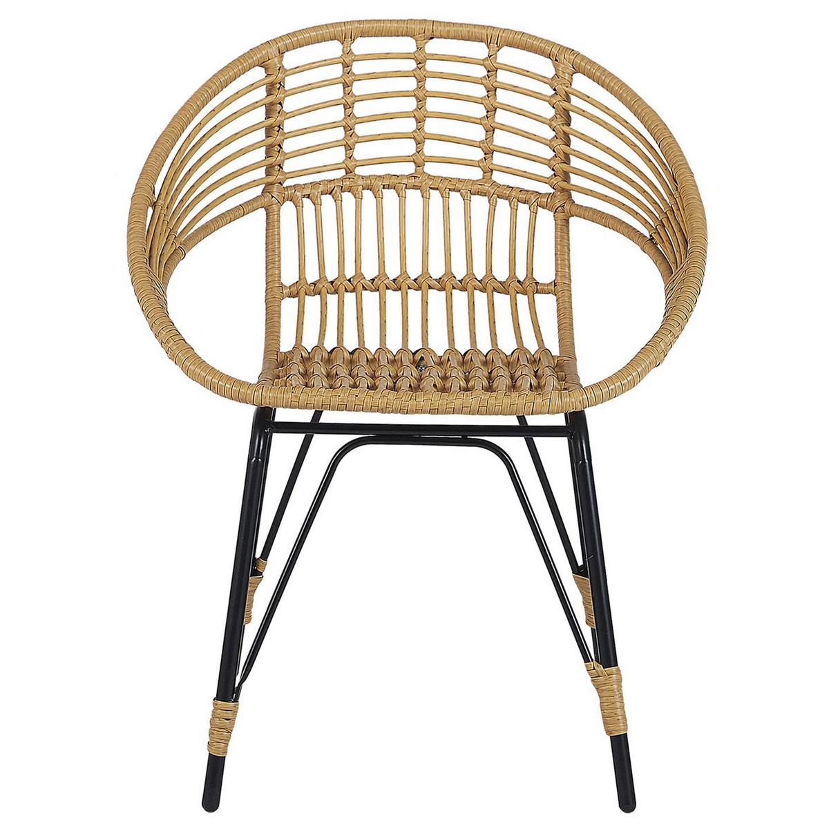 BALKONSET 2-Sitzer Rattan natürlich Auflagen schwarz Pellaro - Beige/Schwarz, Kunststoff/Textil - Beliani