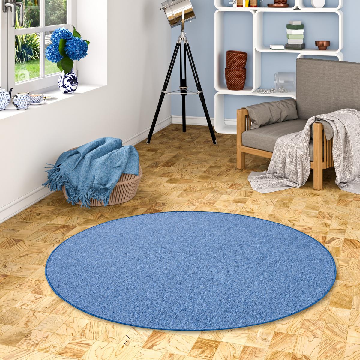 FEINSCHLINGEN VELOUR TEPPICH STRONG RUND - Blau, Textil (200/200cm) - Snapstyle