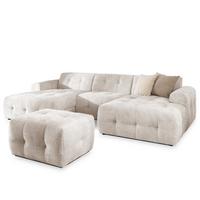WOHNLANDSCHAFT inkl. Hocker Kozy im Bumpy-Design mit Schlaffunktion und fester Rückenlehne aus weichem Beige Chenille-Stoff - Beige/Creme, Holz/Kunststoff (323/79/161cm) - S-Style Möbel