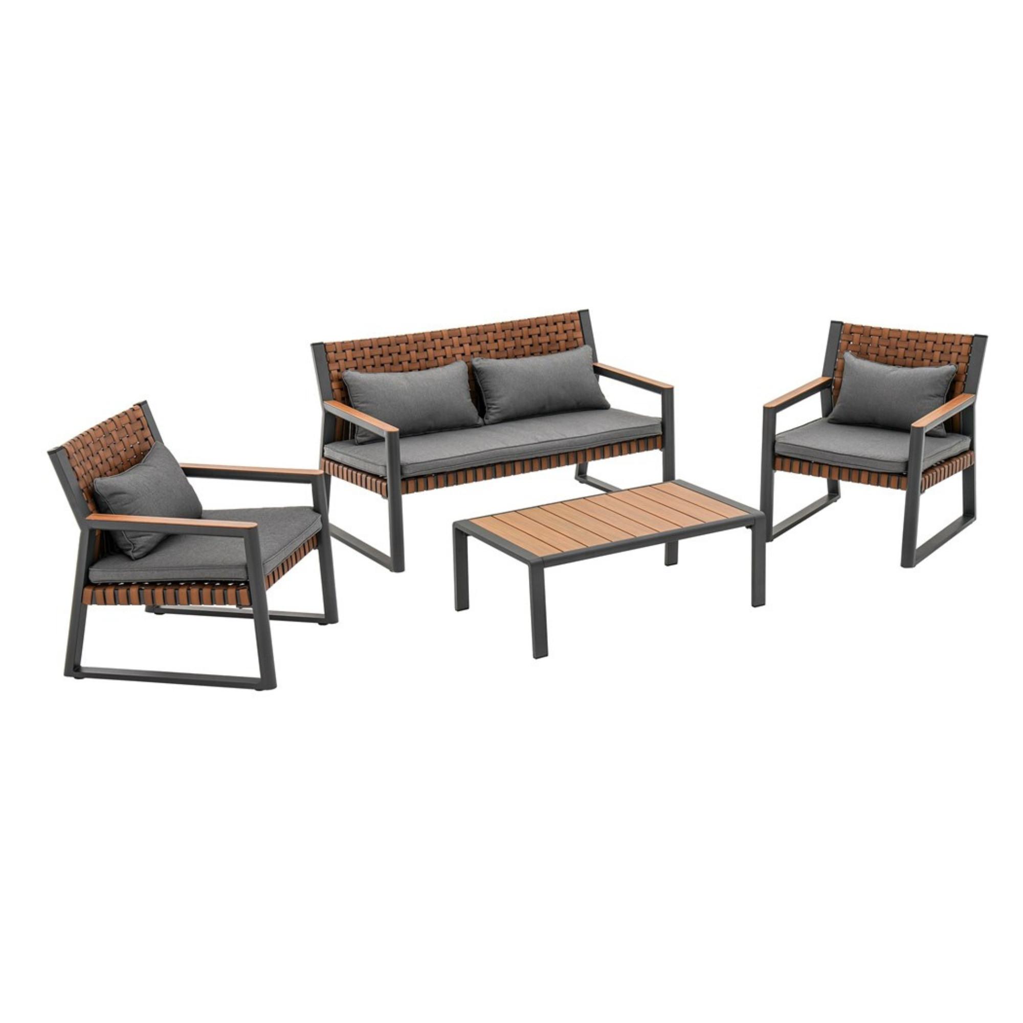 GARTENMÖBEL-SET TEXAS für 4 Personen - Grau, Holzwerkstoff - RAUMHIRSCH FURNITURE