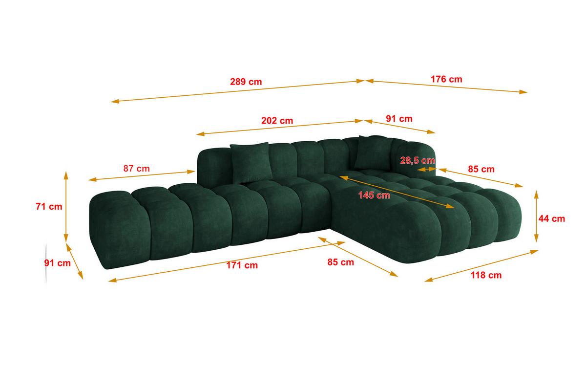 ECKSOFA Ottomane Rechts OLEA-L2 - 289x176x71 cm Dunkelgrün - Dunkelgrün/Schwarz, Holzwerkstoff/Kunststoff (289/176cm) - ALTDECOR