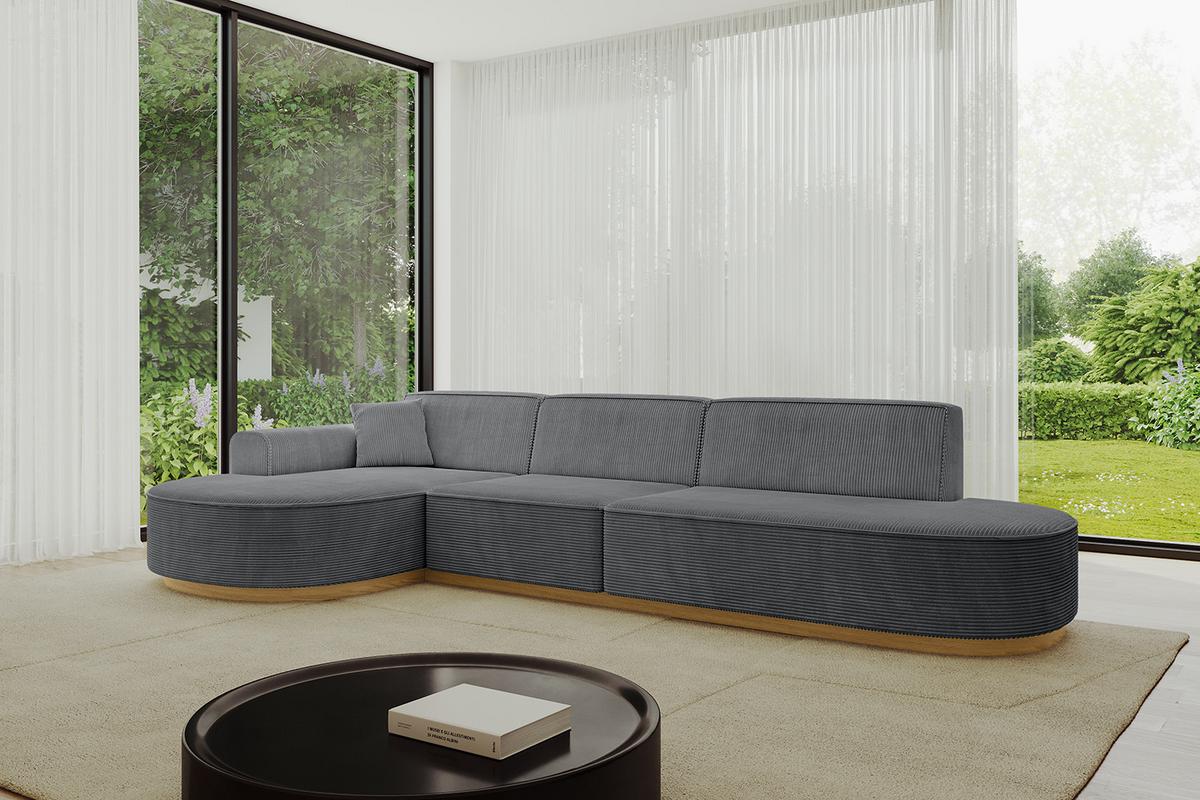 ECKSOFA Ottomane Links MARI-L2-v2 - 328x171x83 cm Dunkelgrau Cord - Dunkelgrau, Holzwerkstoff/Textil (328/171cm) - ALTDECOR