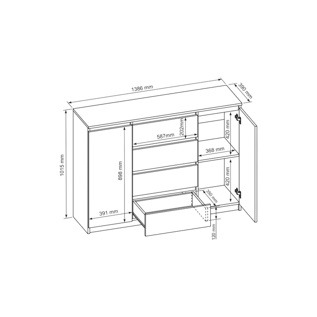 KOMMODE NUDO 138,5/78,2/39cm mit 3 Schubladen 2 Türen Schwarz - Schwarz, Holzwerkstoff (138.5/78.2/39cm) - MASSENO