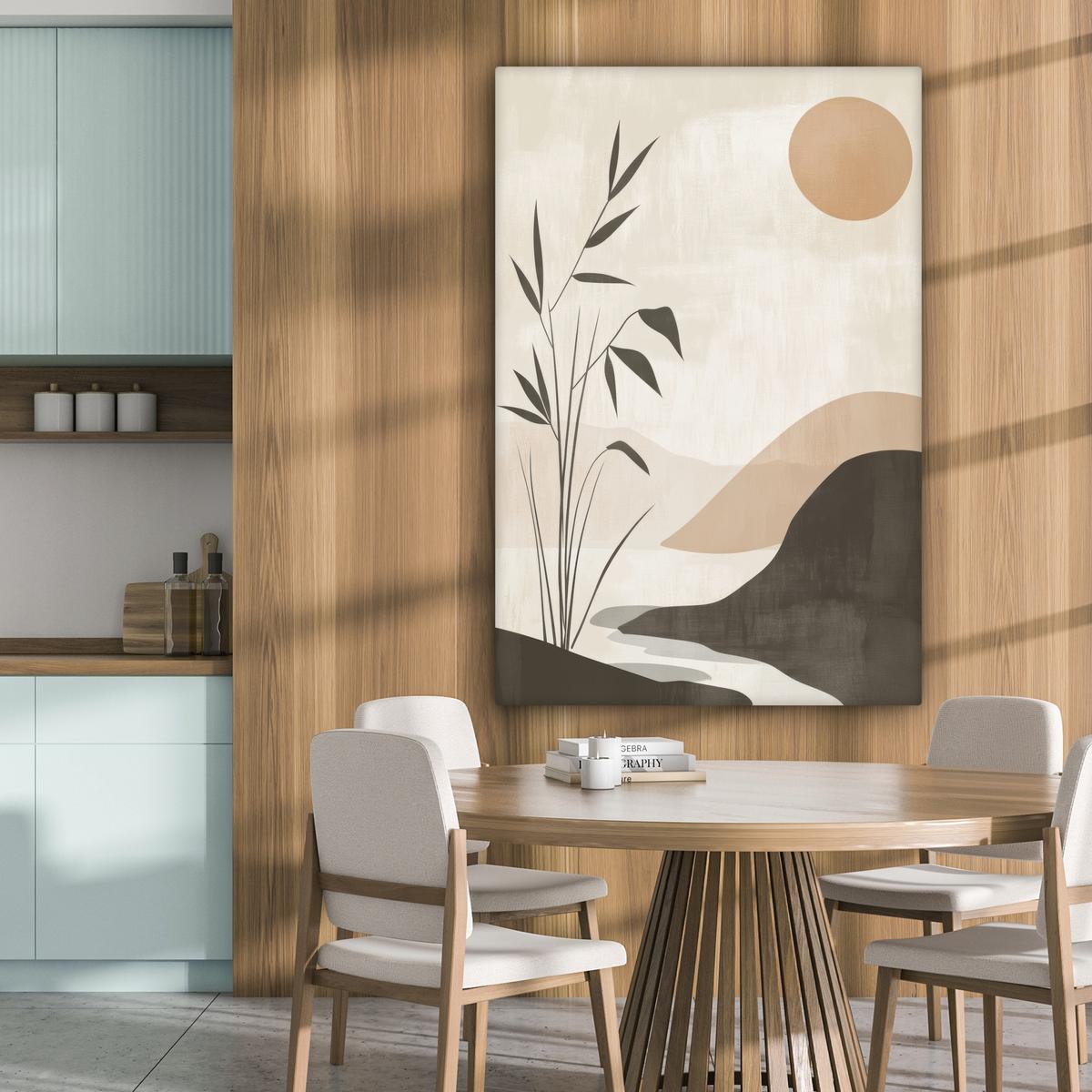 LEINWANDBILD Japandi - Landschaft - Beige Deko XXL 80x120 cm - Cognac, Textil (80/120cm) - MuchoWow