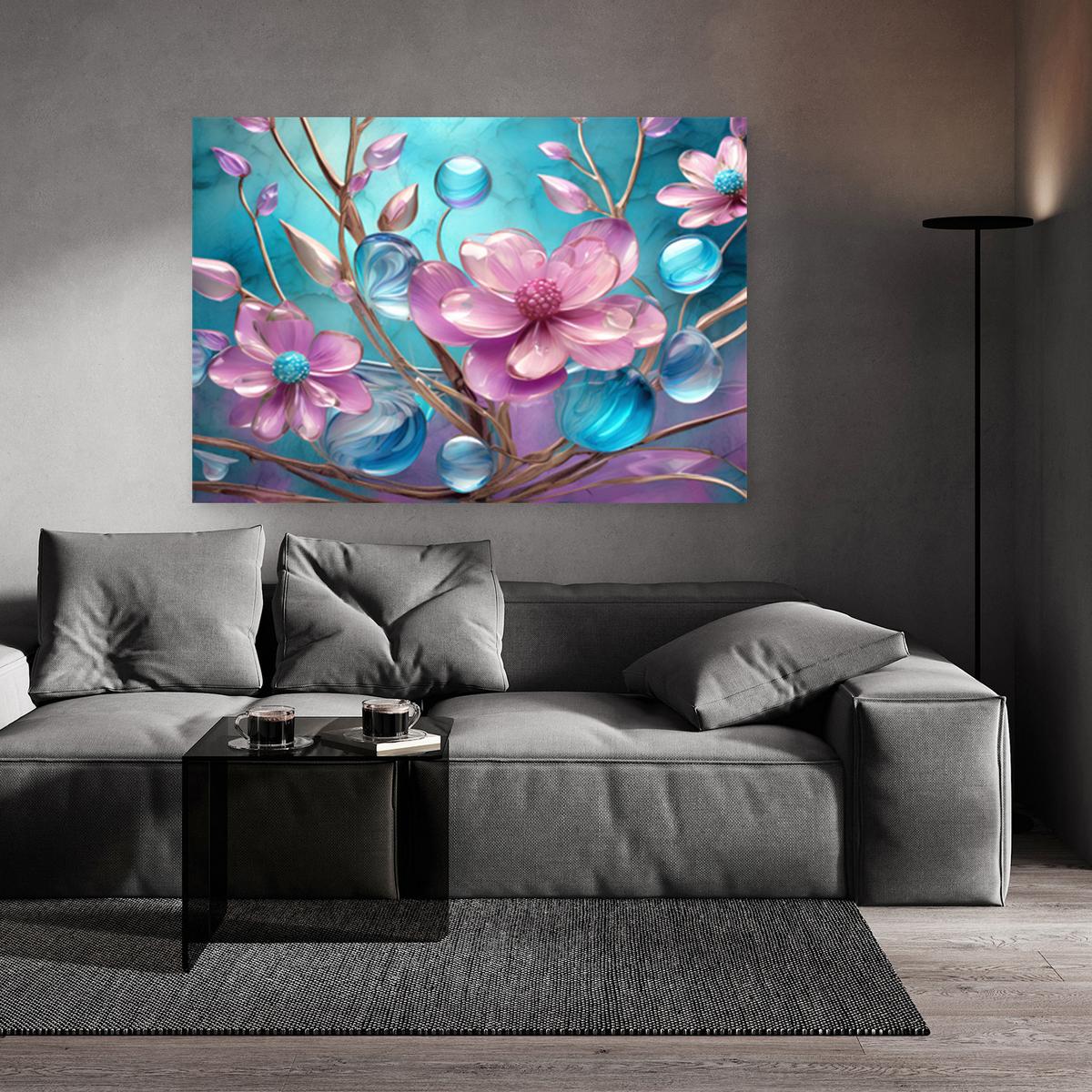 WANDBILD bunte blumen glas abstrakt - Pink, Textil (60/40cm) - Feeby