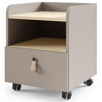 NACHTTISCH Sorella auf Rollen, mit Schublade, für Jugendzimmer, Porcini + Eiche Mavelie - Eichefarben/Cappuccino, Leder/Holzwerkstoff (40/49/42cm) - Beautysofa