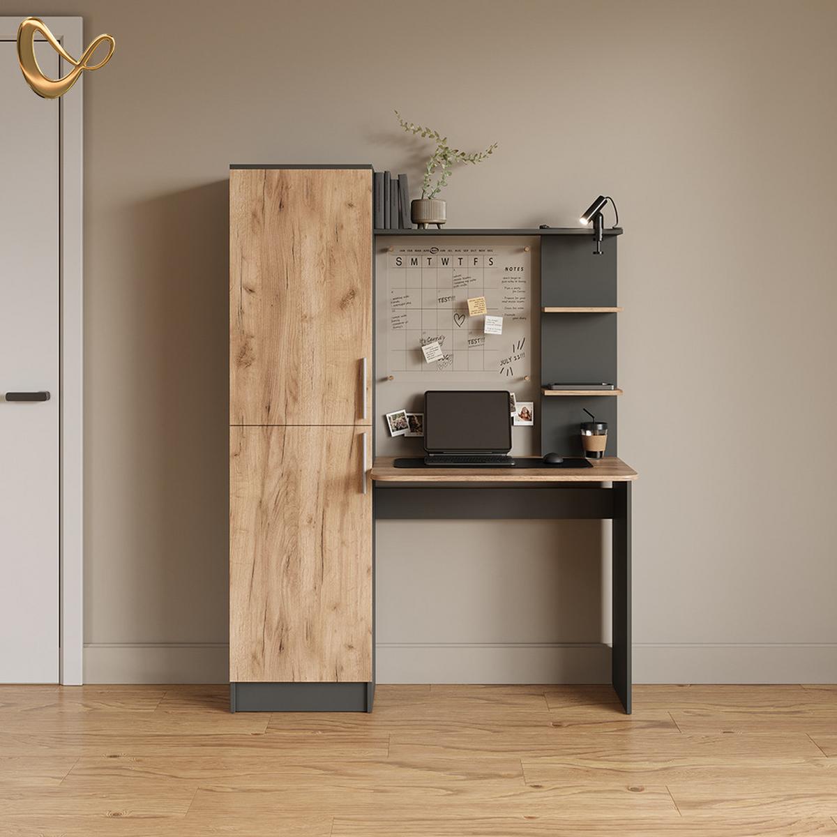 SCHREIBTISCH Rina Anthrazit/Goldkraft Eiche 122.9 x 168 cm - Honigeiche/Anthrazit, Holzwerkstoff (52/122.9/168cm) - Livinity®