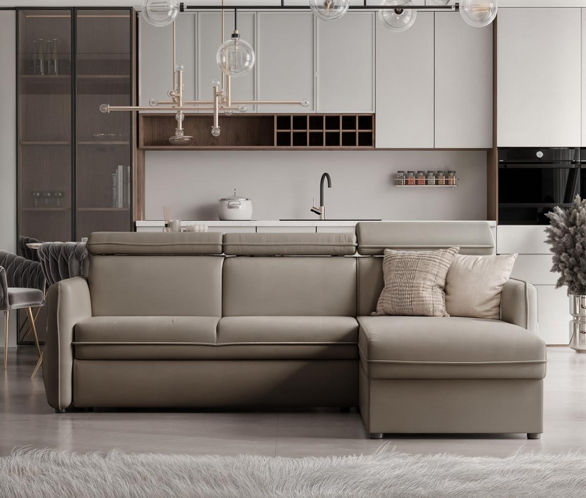 ECKSOFA BENI mit Schlaffunktion und Bettkasten, Stoff Dunkelbeige - Sandfarben, Kunststoff/Textil (220/160cm) - Idohome