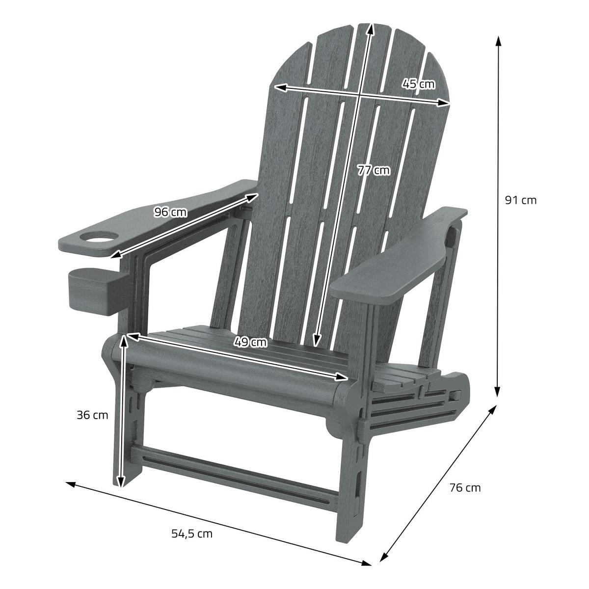 ADIRONDACK LOUNGESTUHL mit Getränkehalter Grau aus Kunststoff - Grau, Kunststoff (54.5/91/76cm) - ML-DESIGN