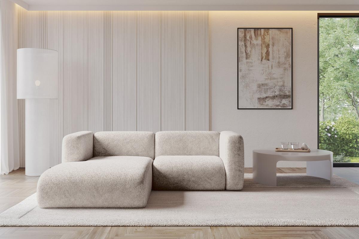 ECKSOFA Ottomane Links MIRA-L1 227x179x89 Hellgrau Velours - Hellgrau/Schwarz, Holzwerkstoff/Kunststoff (227/179cm) - ALTDECOR