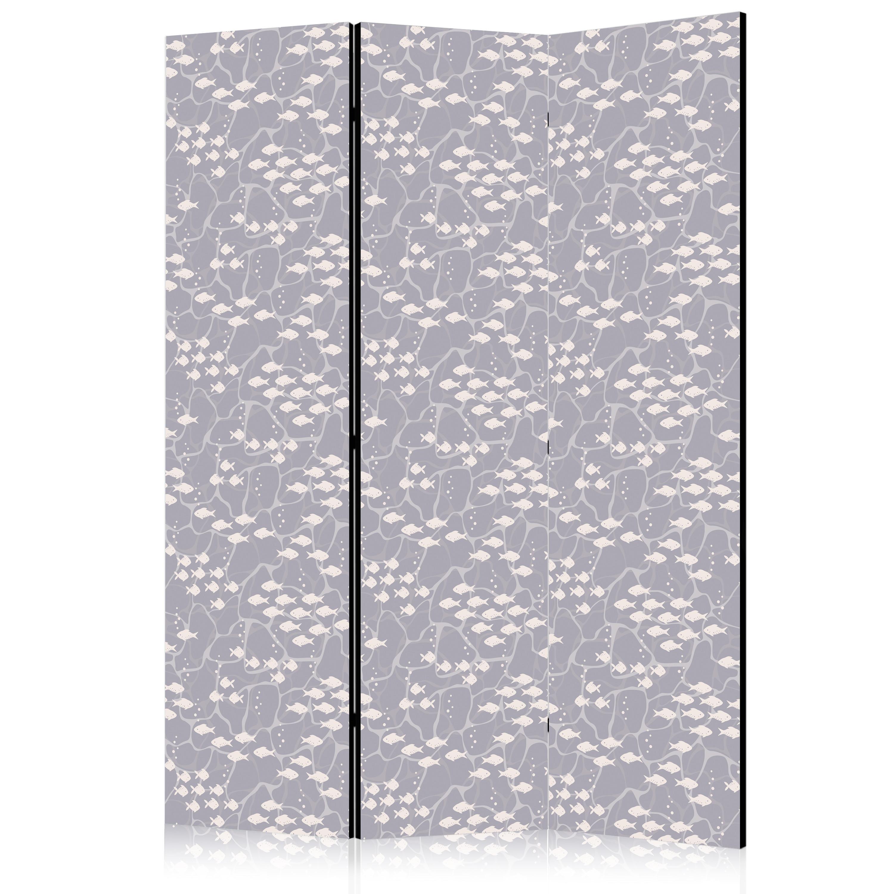 PARAVENT Akustik 3-tlg 135x172 cm Fischschwarm Boho Stil - Grau, Holz/Textil (135/172/3cm) - Muralo